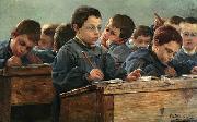 Paul Louis Martin des Amoignes In the classroom. Signed and dated P.L. Martin des Amoignes 1886 Germany oil painting artist